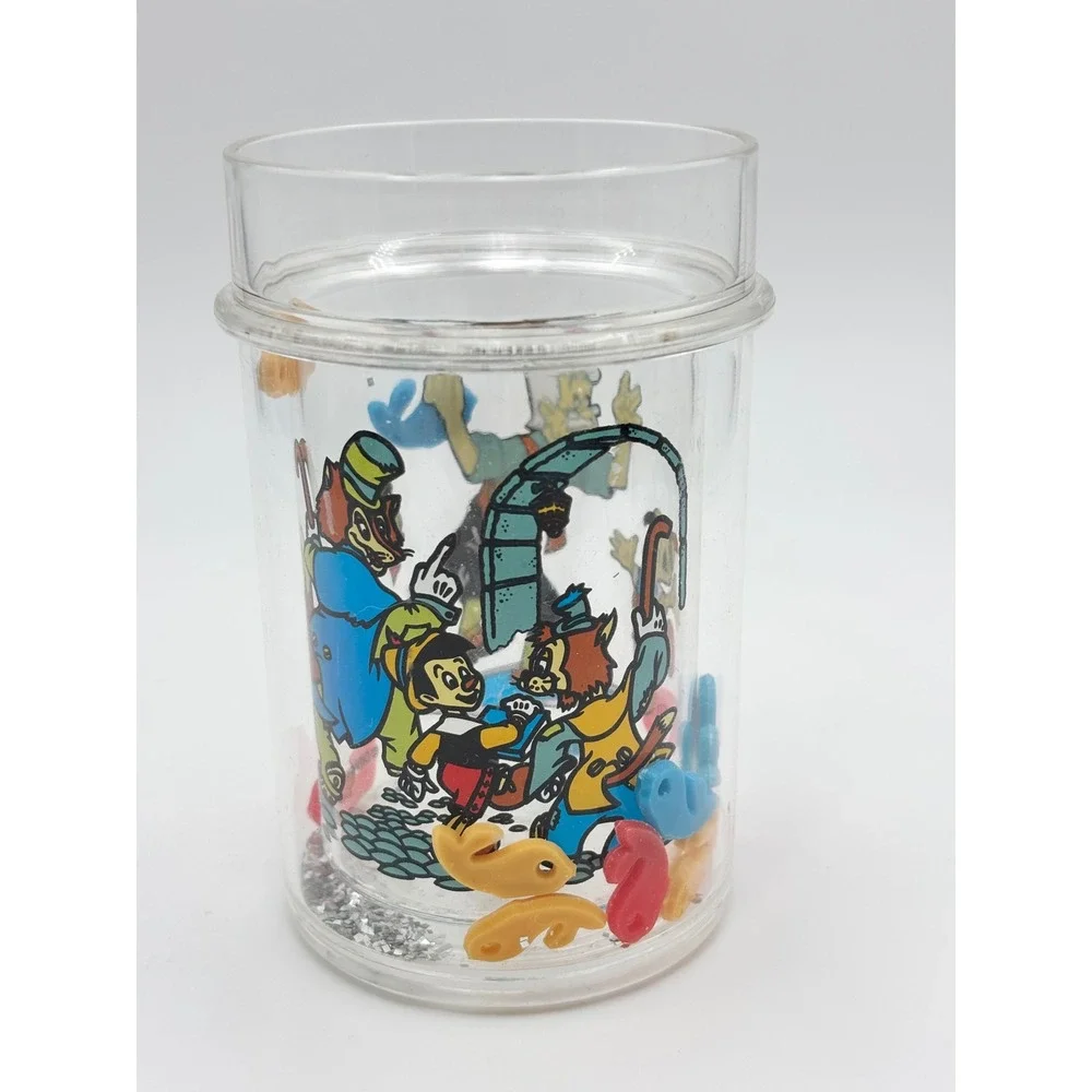 Vintage Disney Pinocchio Floating Fish Double Walled Acrylic Tumbler Cup 4.25in